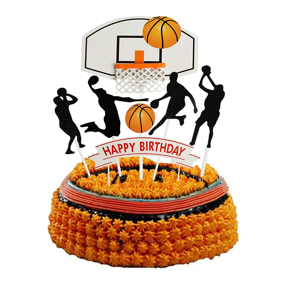 Set Van 6 Basketbal Cake Topper Happy Birthday Slam Dunk Basketbal Cupcake Topper Sport Cake Party Decoraties Sportbenodigdheden