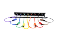 Panel Patch Audio 8 Saluran 1U 19" Rak Mount dengan Konektor XLR, 3-Pin Female, Kabel Pigtail XLR Male Berkode Warna, Audio Balanced