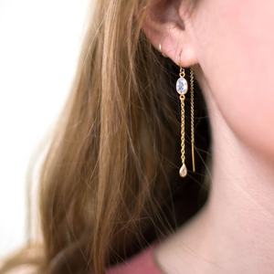 92.5 Sterling <b>Silver</b> With Gold Polished Genurat Natural Zircon Oval & Teardrop Shape Handmade Dangle Earring - Product Image 2