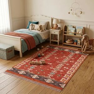 Red Aztec Style Handmade Carpet Southwestern Area Rug for Bedroom Living Room Hallway Custom Size Decorative Floor Covering - Product Image 6