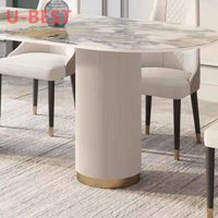Table à manger de luxe de haute qualité, ensemble de table à manger en faux marbre, 8 places, pieds en acier inoxydable, tables de salle à manger