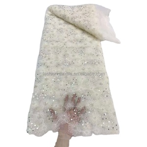 Tessuto Lisami in Chiffon con Fiori e Cristalli, Design Lussuoso e Leggero, Grande Croce di Cristalli, Paillettes e Pietre Applicate, 100% Poliestere - Product Image 1