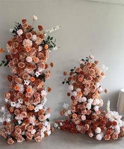 Composition florale artificielle en soie orange et blanche <span class=keywords><strong>pour</strong></span> <span class=keywords><strong>colonne</strong></span> de mariage, réutilisable, avec fausses roses et pivoines, support de toile de fond luxueux fait main - Product Image 4