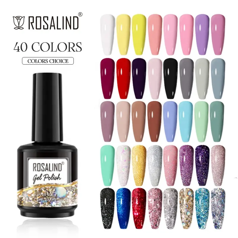 ROSALIND high quality 15ml OEM private label pure/glitter color long lasting vernis semi permanent uv led nail gel polish