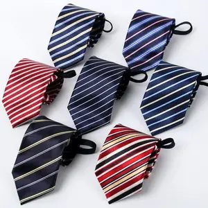 Fast Delivery Black Strips Zipper Neck Ties Ready Stock Necktie Slim Solid Polyester Ties Men