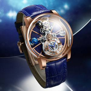 Montre pour homme de style céleste non rotative, verre saphir, bracelet en cuir, résistante à l'eau 3ATM - Product Image 2