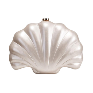 Women Acrylic Marbled Shell-Shaped <b>Clutch</b> Purse Luxury Metal Chain Bride Evening Bag for Casual Wear Dating <b>Wedding</b> - Product Image 5
