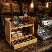 Organisateur de rangement à 2 niveaux en bambou pour thé et café, idéal pour comptoir de cuisine, bar à café et décoration intérieure