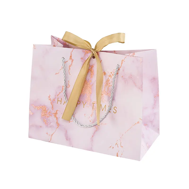 Wholesale Paper Wedding Favor Recyclable Handbag Recycle Materials Custom Shopping Paper Bags White Marble Gift Bag