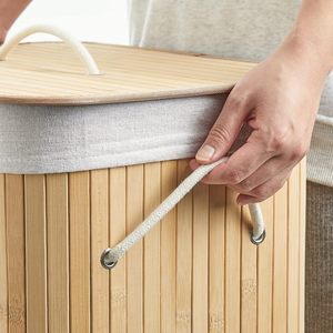 Large Foldable Bamboo Laundry <b>Hamper</b> Clothes Toy Storage <b>Box</b> Laundry Basket - Product Image 5