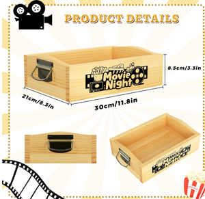 Bandeja para Palomitas de Maíz Reutilizable, Cesta Organizadora de Aperitivos, Caja de Madera para Noche de Cine, Bandejas de Madera para Aperitivos con Asa - Product Image 2