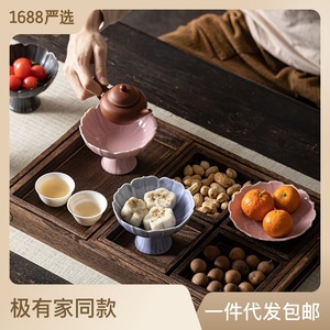 Plat à fruits en céramique en forme de lotus sur pied, style chinois, en porcelaine, pour servir des collations, des desserts, des gâteaux, bol de présentation pour mariage - Product Image 2