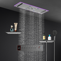 Ensemble de douche moderne 6 voies pour hôtel avec jets corporels musicaux LED thermostatiques, colonnes de pluie et de brume au plafond, et colonnes cascade