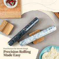 Rouleau à pâtisserie en marbre français naturel avec support en bois, rouleau à pâte antiadhésif pour la pâtisserie, le fondant, la croûte, les biscuits