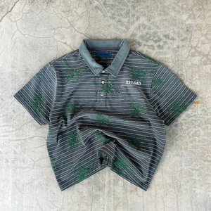 เสื้อโปโลผู้ชายสไตล์วินเทจ ย้อมสีซีดแบบดิสเทรส ทรงโอเวอร์ไซส์ แขนสั้น สตรีทแวร์ ดีไซน์เรโทรสั่งทำพิเศษ ลายทาง ล้างสีแบบแอซิดวอช ขายส่ง - Product Image 1