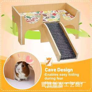 Wooden Pet Villa For Guinea Pig And Hamster With Climbing <b>Ladder</b> Multifunctional Small Animal Habitat Rectangle Shape - Product Image 2