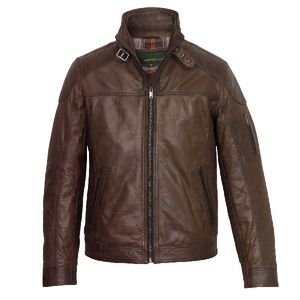 Men Slim Motorcycle Genuine Leather Stand Collar <b>Waterproof</b> Winter Jacket-Pakistan Prices Brown - Product Image 2