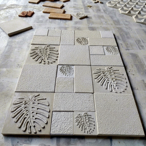 Carreaux muraux en céramique à motif de feuilles tropicales, finition rugueuse, design moderne écologique, pour usage extérieur, hôtel, piscine - Product Image 1