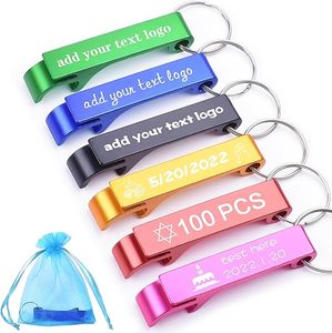 100PCS Personalized Bottle Opener Keychains, Bulk Custom Logo Engraved Text Logo Keychain Can Opener - Product Image 3