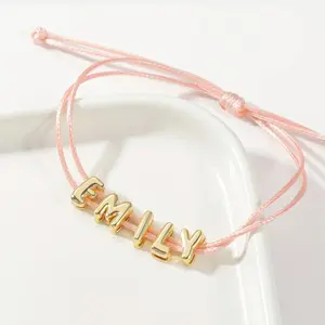 Wholesale Personalized 3d Letter Bubble Name Bracelet Custom DIY Slide Charm Bubble Letter Woven Cord Bracelets For Women