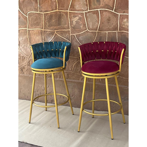 Minimalist Metal Legs Modern Nordic Style Velvet Rope Weave Bar <b>Stool</b> with Soft Design for Home Bar and Bedroom - Product Image 1