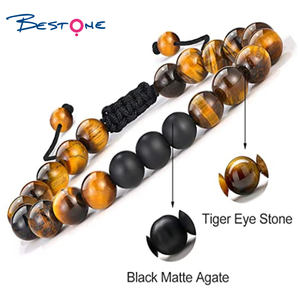 Pulsera de Cuentas de Piedra Ojo de Tigre de 8 mm Brazaletes Ajustables con Cuerda Trenzada de Roca de Lava para Hombre y Mujer Pulseras de Equilibrio y Sanación para Yoga - Product Image 2