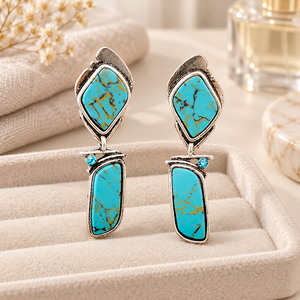 Pendientes colgantes de turquesa para mujer, estilo bohemio geométrico, joyería chapada en plata antigua, regalo - Product Image 5