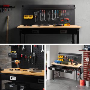 60" Workbench with Drawers, <b>Work</b> Benches for Garage with Strip Light, Adjustable <b>Work</b> <b>Table</b> with Large Pegboard, 2000 LBS Heavy - Product Image 5