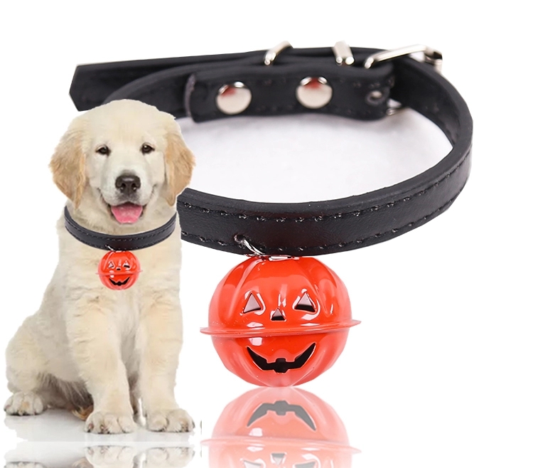 Ожерелье из черной кожи для домашних животных, украшенное колокольчиком в виде тыквы, ошейник для домашних питомцев, регулируемый ошейник для кошек на Хэллоуин