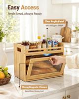 Boîte à pain multifonction moderne avec fenêtre en acrylique, grande capacité, aérations arrière et étagère supérieure pour comptoir de cuisine