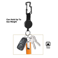 Mousqueton porte-clés multi-outils robuste avec support de badge et attache câble en acier, pour sports de plein air, en acier inoxydable noir