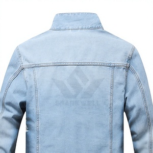 Chaqueta de Mezclilla Azul Claro para Hombre, Estilo Desgastado, Cuello Alto, Cierre de Botones, Manga Larga, Casual, con Rasgaduras en la Parte Delantera, Forro de Algodón, para Primavera y Otoño - Product Image 5