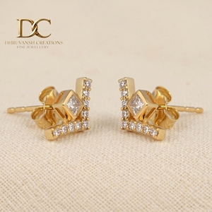 Luxury 14KT Solid Gold Stud <b>Earrings</b> with <b>Square</b> and Round Brilliant Cut Lab Grown <b>Diamond</b> IGI Certified Jewelry for Women's - Product Image 3