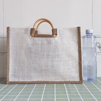 Sac fourre-tout en jute écologique avec motif de lettres imprimé en soie personnalisé, poignée en bois, cadeau promotionnel et sac de plage en jute