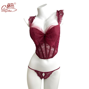 Lencería sexy de malla con lazo, lencería de encaje, ropa exterior inocente y seductora, ropa interior, sujetador con varillas, top estilo chica sexy. - Product Image 3