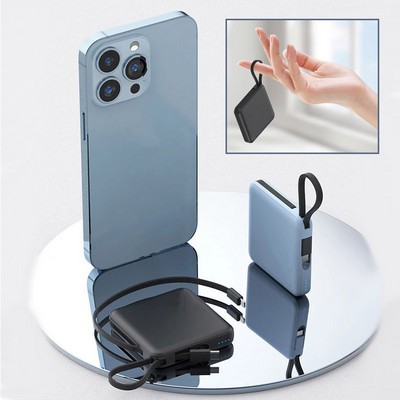 Wholesale Custom Mini Rechargeable Portable Power Bank 10000mAh with Type-C Cable for Smartphones