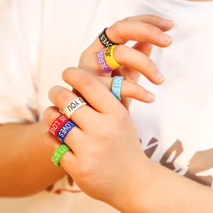 Newest Style Fashion Colorful Adjustable Jesus Love Rubber Finger Rings Set For Women Lady Gift