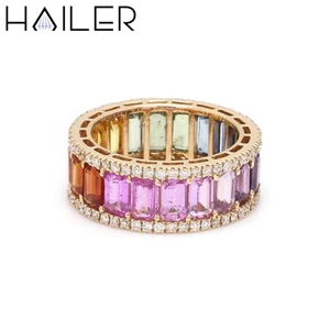 Fine Jewelry Wedding Eternity Band <strong>Rings</strong> <strong>Silver</strong> 925 <strong>Emerald</strong> Cut Lab Rainbow Sapphire Engagement <strong>Ring</strong> Promise <strong>Rings</strong> for Women - Product Image 3