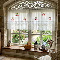 Cortina de poliéster transparente con encaje jacquard estilo francés y patrón de corazones para habitaciones infantiles y dormitorios de niñas, bonita, sin perforaciones, para ventanas abatibles.