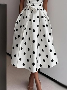 Abito Midi Senza Maniche con Stampa a <span class=keywords><strong>Pois</strong></span> e Scollo a V, Elegante <span class=keywords><strong>Vestito</strong></span> Formale da Ufficio con Cintura in Vita per Donna - Product Image 4