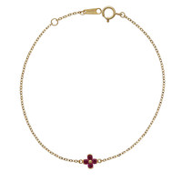 Pulsera de Oro Sólido de 14K para Mujer, Cadena Minimalista Coreana con Flores en Negro/Blanco/Rojo/Verde, Joyería Elegante para Uso Diario, Regalo