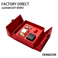 Boîte cadeau magnétique à double porte rouge personnalisée avec insert en éponge, estampage à chaud doré, coffret de parfum haut de gamme, emballage rigide en papier, fabrication en usine