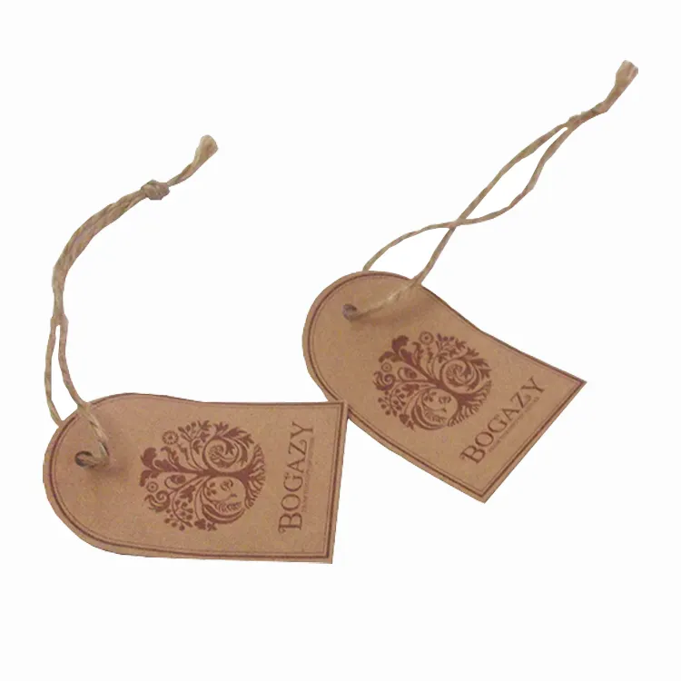 2023 China supplier cheap custom logo brown kraft thick paper hang tag for shoes clothes swing tag with string