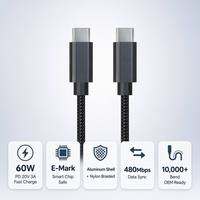 Câble USB C vers C 60W PD 3A Charge Rapide avec Puce E-Mark en Aluminium et Nylon Tressé pour MacBook iPhone Android Ordinateur Portable