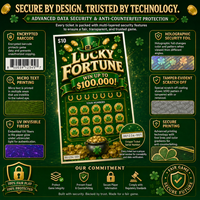 Billet de loterie à gratter de haute qualité, vernis brillant, couleur intégrale, thème Fortune, données variables, 100 % protégé