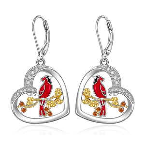 Boucles d'oreilles pendantes en forme de cœur d'hirondelle et de fleur de prunier pour femmes, bijoux ethniques tendance - Product Image 1