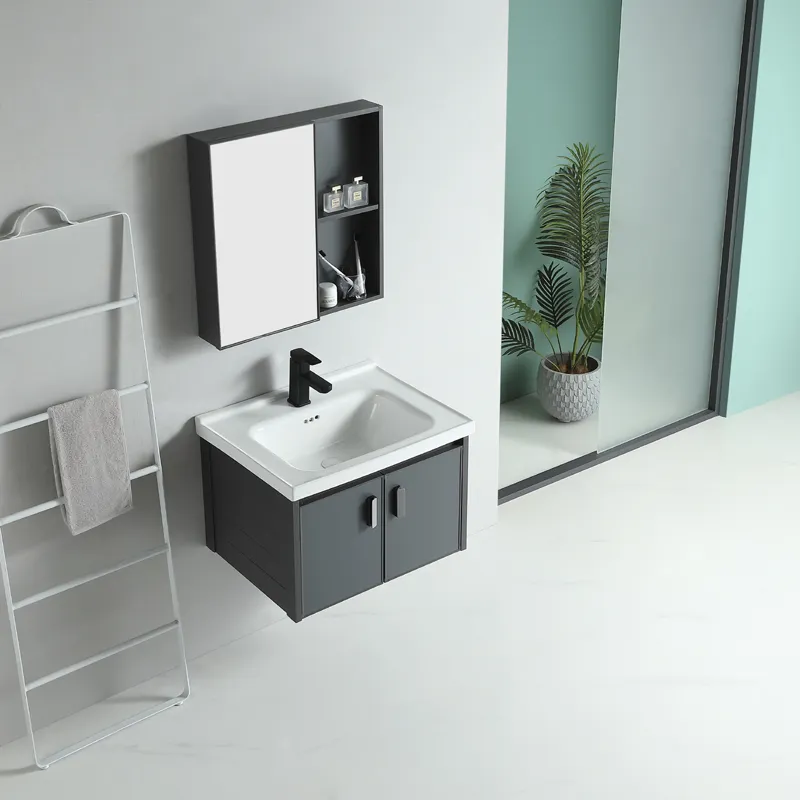 Espacio moderno 60cm Ahorro de espacio Espejo de aluminio Tocador Gabinete montado en la pared para el baño del hogar