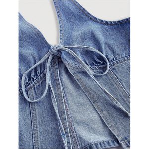 FOXA – haut en jean pour femmes, sans manches, avec nœud papillon sur le devant, style Y2K, vêtements de sortie - Product Image 2
