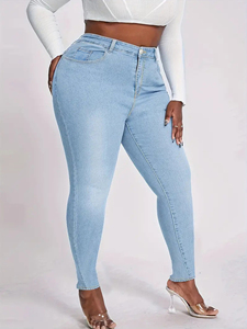 <span class=keywords><strong>Jeans</strong></span> a Vita Alta di Alta Qualità in Denim Lavato Azzurro per Donne e Mamme, con Zip e Bottoni, Elasticizzati, <span class=keywords><strong>Slim</strong></span> <span class=keywords><strong>Fit</strong></span>, Taglie Forti - Product Image 5