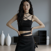 Haut court moulant en tricot de coton et élasthanne respirant pour femme, style débardeur à épaules dénudées, idéal printemps-été